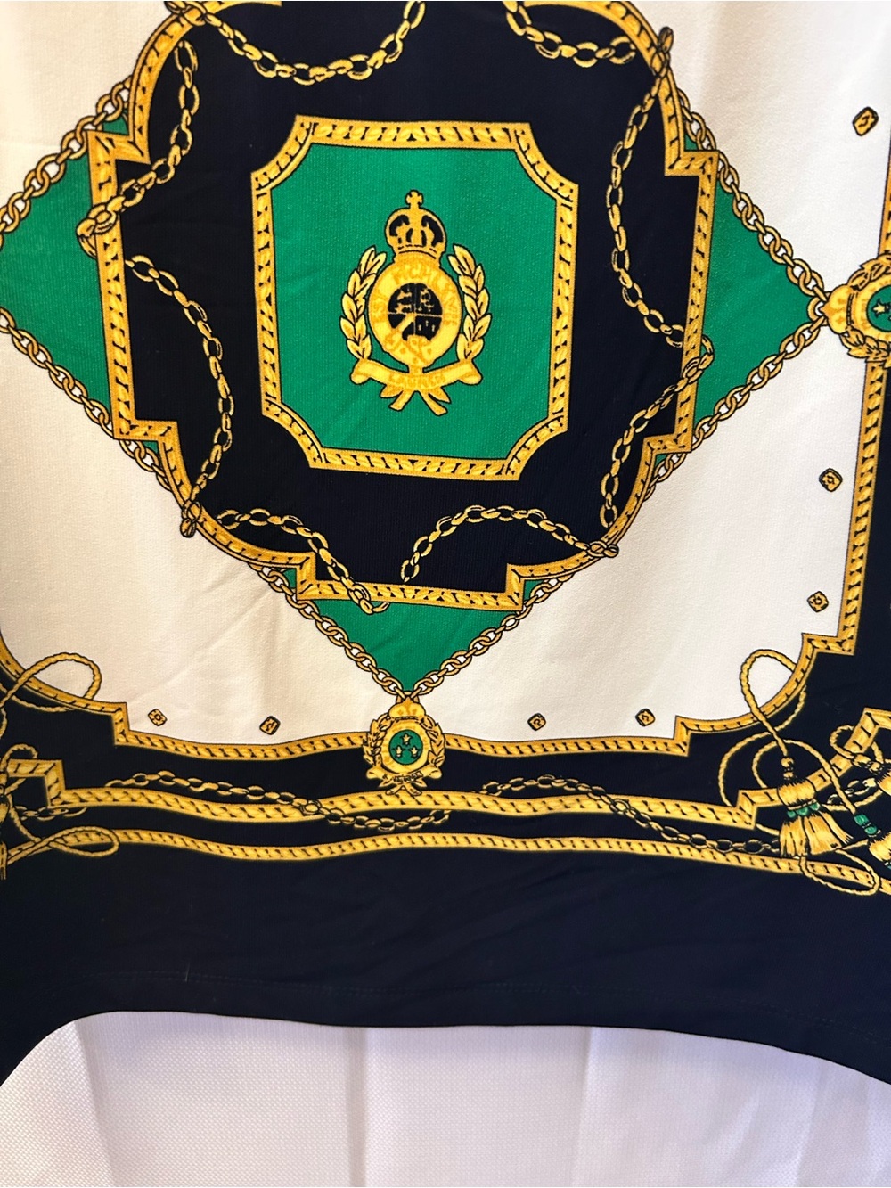 Lauren Ralph Lauren Navy Midi Dress with Green & Gold Scarf Motif - Picture 4 of 8